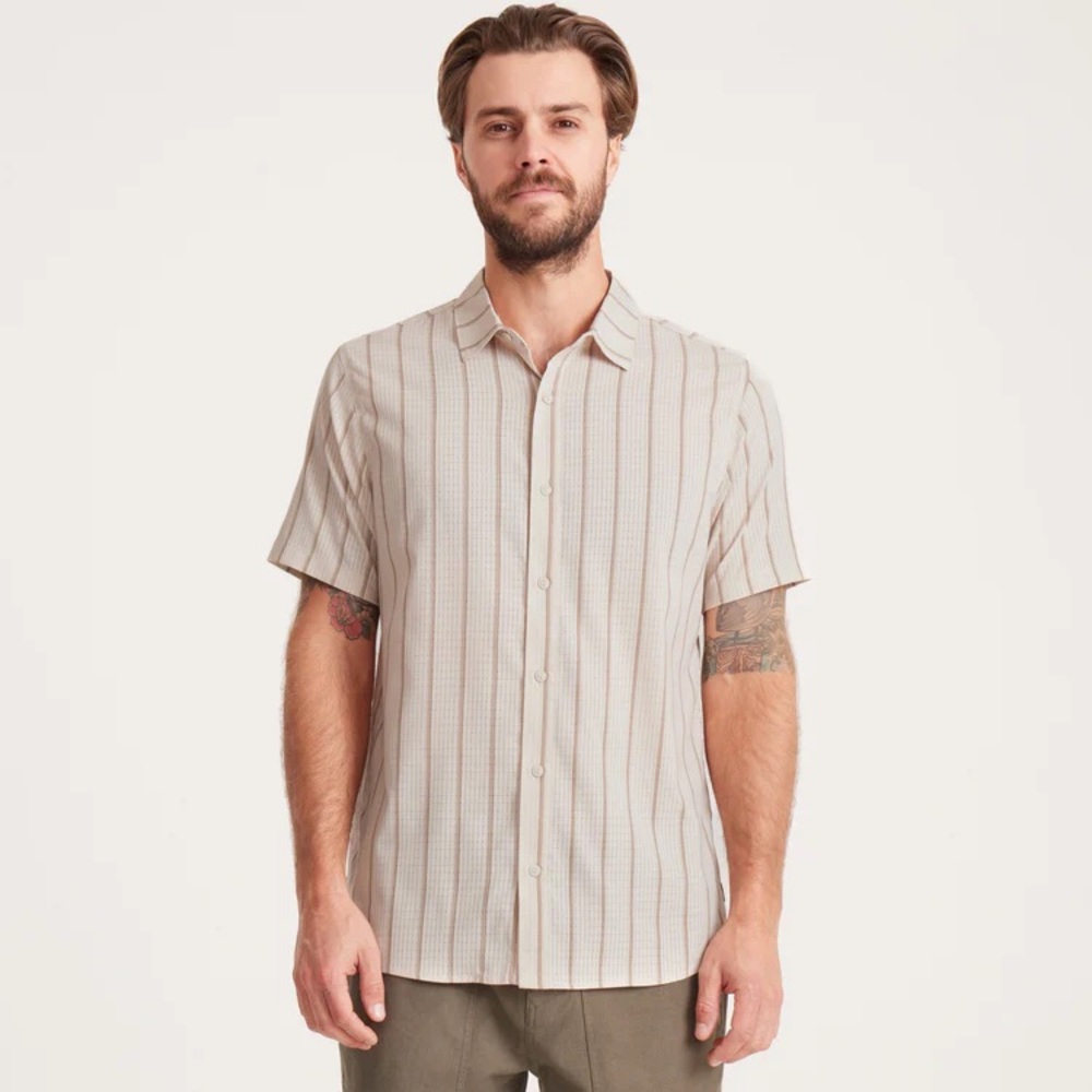Roark Men's Light Brown Striped Button Down Shirt